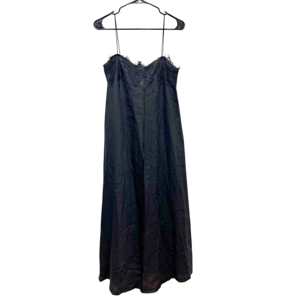ZARA Black Spaghetti Strap  Linen blend  Midi  Dress Size XS